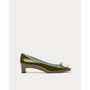 NEW FRANCES VALENTINE women's mary mod stone crinkle leather pumps in olive
